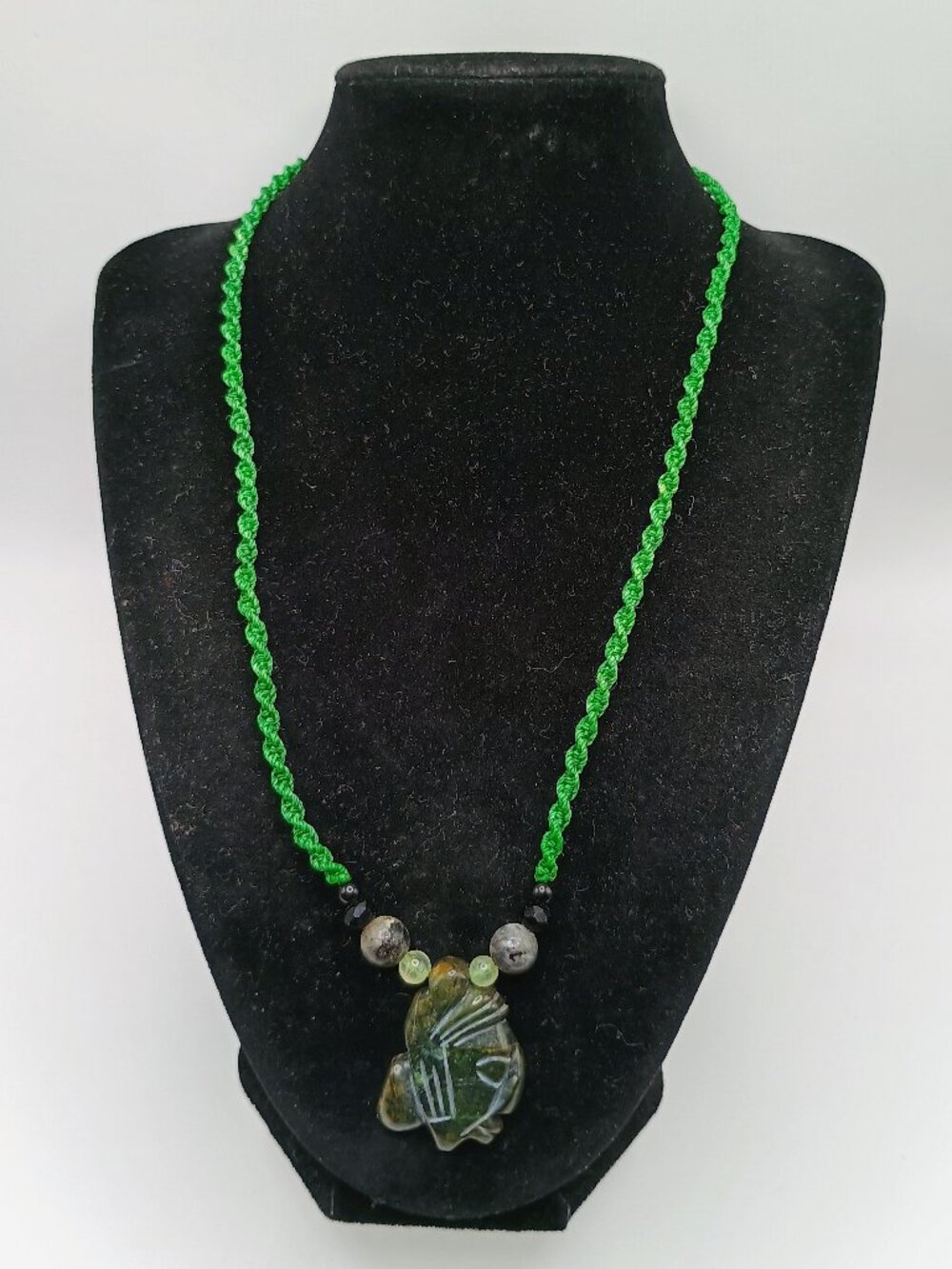 Handmade Macrame Necklace with Natural Stone Pendant and Inca Face
